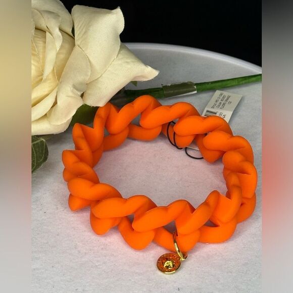 Marc By Marc Jacobs Fluora Orange Gold Turnlock Rubber Chubby Link Stretch - Picture 6 of 9